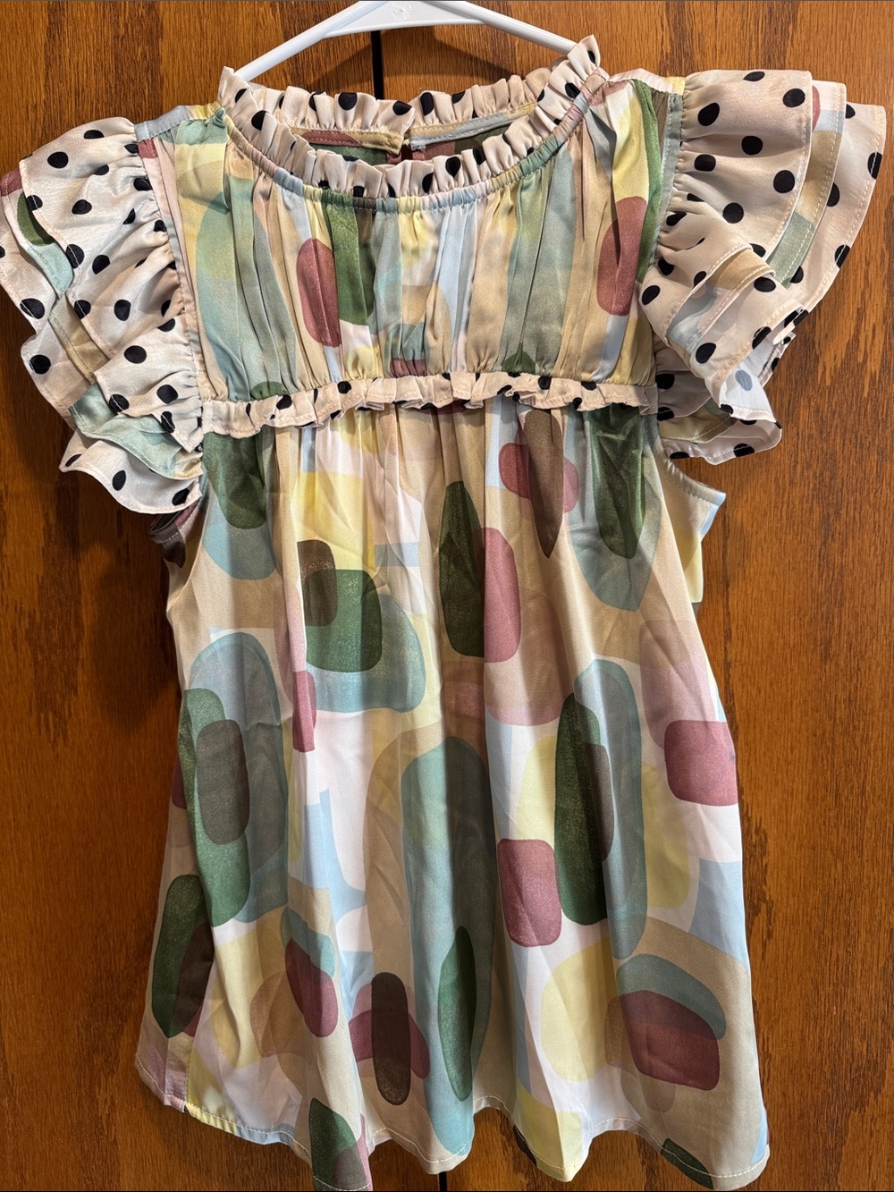 Kids Ruffle Sleeve Pastel Dot Print Dress Silky